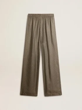 Pantaloni da donna in misto viscosa e seta con motivo floreale