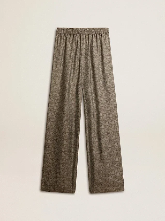 Pantaloni da donna in misto viscosa e seta con motivo floreale