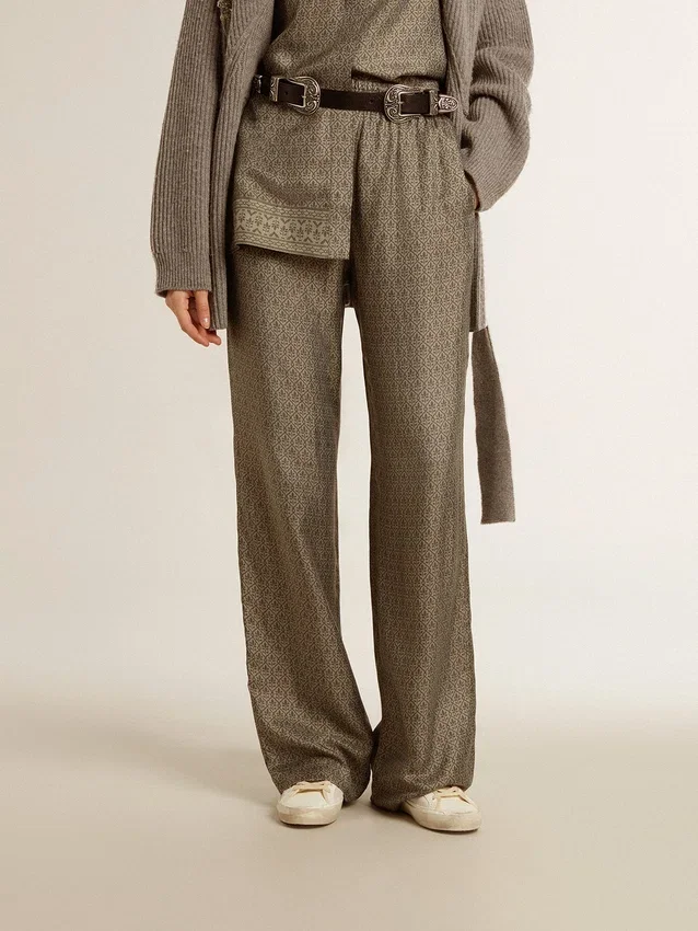 Pantaloni da donna in misto viscosa e seta con motivo floreale