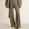 Pantaloni da donna in misto viscosa e seta con motivo floreale