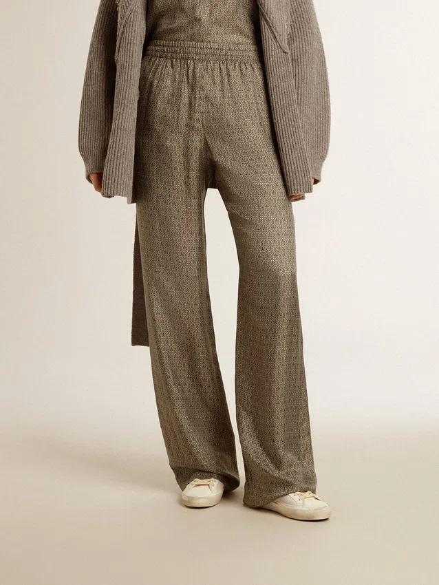 Pantaloni da donna in misto viscosa e seta con motivo floreale