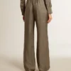 Pantaloni da donna in misto viscosa e seta con motivo floreale