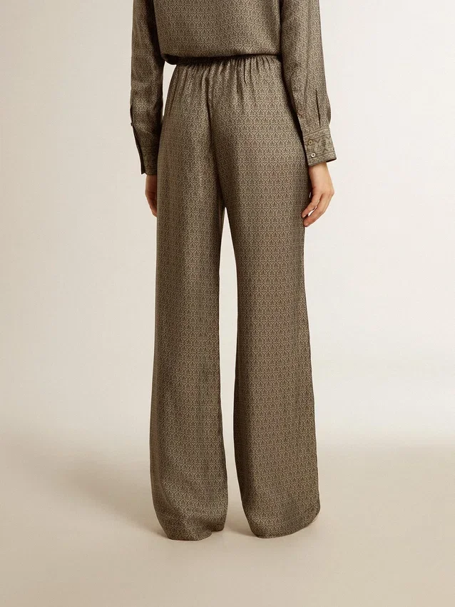 Pantaloni da donna in misto viscosa e seta con motivo floreale