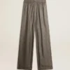 Pantaloni da donna in misto viscosa e seta con motivo floreale