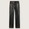 Pantaloni da donna in nappa bordeaux scuro con finitura vintage