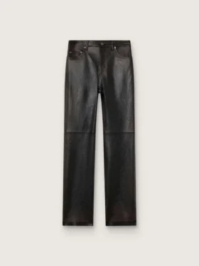 Pantaloni da donna in nappa bordeaux scuro con finitura vintage