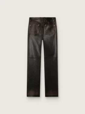 Pantaloni da donna in nappa bordeaux scuro con finitura vintage