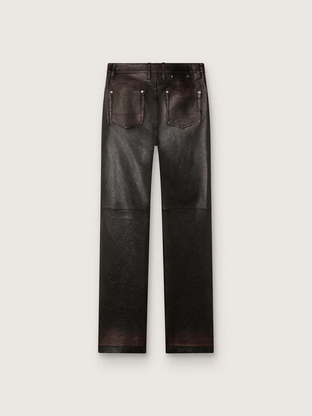 Pantaloni da donna in nappa bordeaux scuro con finitura vintage