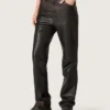 Pantaloni da donna in nappa bordeaux scuro con finitura vintage