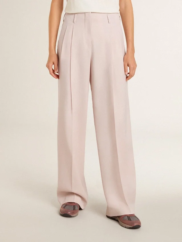 Pantaloni da donna in tessuto di lana sartoriale rosa