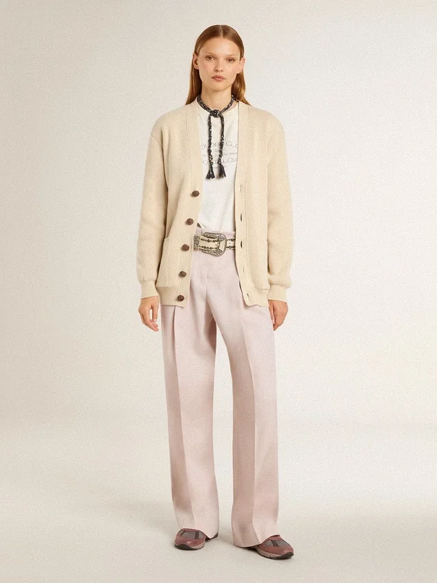 Pantaloni da donna in tessuto di lana sartoriale rosa