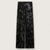 Pantaloni da donna in tulle con ricami floreali in paillettes nere