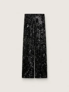 Pantaloni da donna in tulle con ricami floreali in paillettes nere