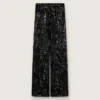 Pantaloni da donna in tulle con ricami floreali in paillettes nere