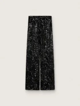 Pantaloni da donna in tulle con ricami floreali in paillettes nere
