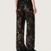 Pantaloni da donna in tulle con ricami floreali in paillettes nere