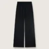 Pantaloni da donna in twill di lana nero con ricami di paillettes