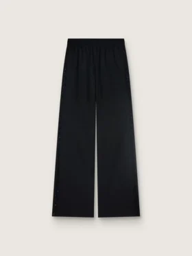 Pantaloni da donna in twill di lana nero con ricami di paillettes