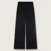 Pantaloni da donna in twill di lana nero con ricami di paillettes