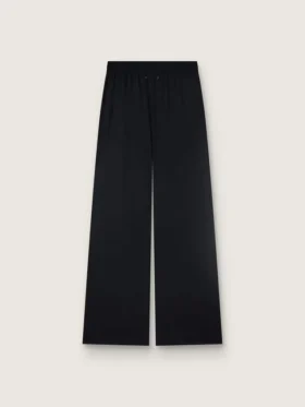 Pantaloni da donna in twill di lana nero con ricami di paillettes