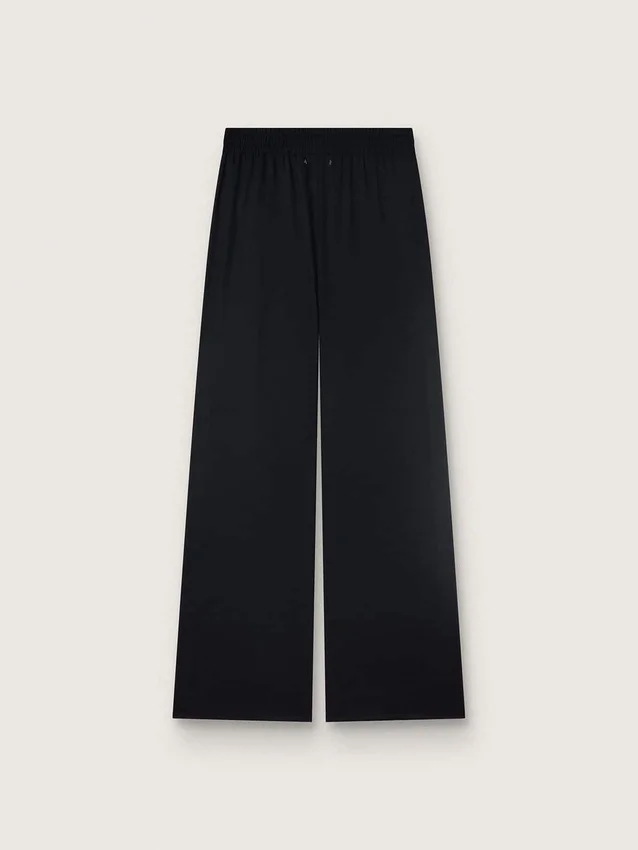 Pantaloni da donna in twill di lana nero con ricami di paillettes