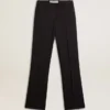 Pantaloni da donna morbidi in misto lana blu scuro
