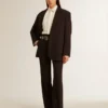 Pantaloni da donna morbidi in misto lana blu scuro