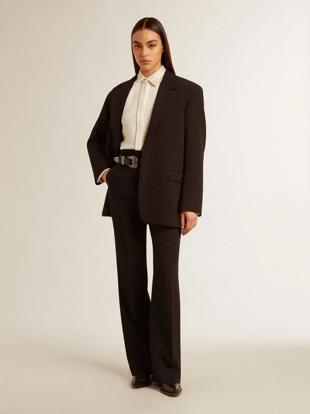 Pantaloni da donna morbidi in misto lana blu scuro
