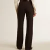 Pantaloni da donna morbidi in misto lana blu scuro