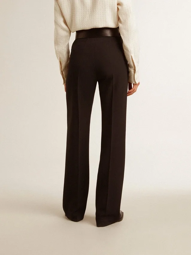Pantaloni da donna morbidi in misto lana blu scuro