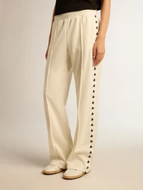 Pantaloni da jogging da donna bianchi con stelle sui lati