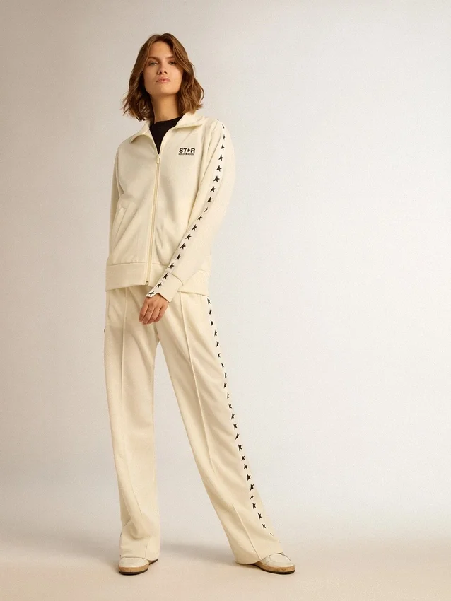 Pantaloni da jogging da donna bianchi con stelle sui lati