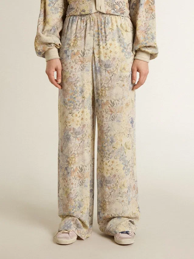 Pantaloni da jogging da donna multicolori con stampa floreale