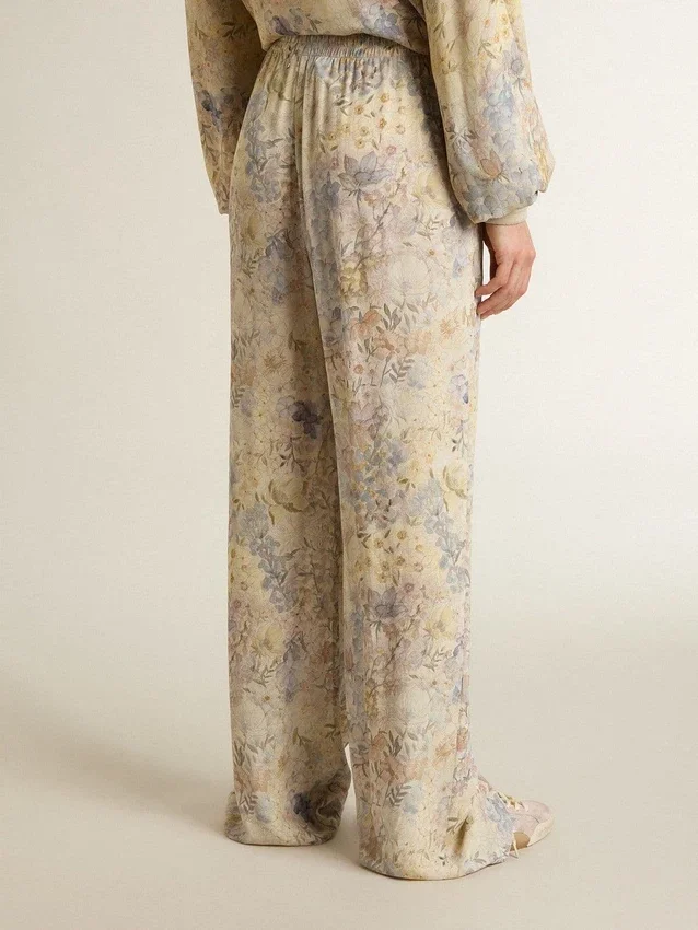 Pantaloni da jogging da donna multicolori con stampa floreale