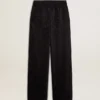 Pantaloni da jogging da donna neri con stampa toile de jouy tono su tono
