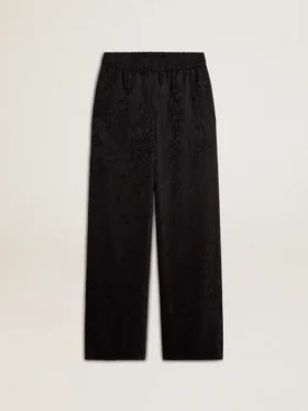 Pantaloni da jogging da donna neri con stampa toile de jouy tono su tono