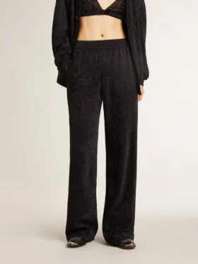 Pantaloni da jogging da donna neri con stampa toile de jouy tono su tono