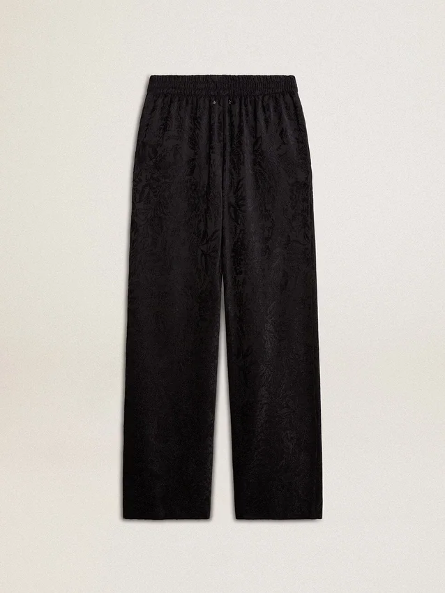 Pantaloni da jogging da donna neri con stampa toile de jouy tono su tono