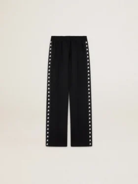 Pantaloni da jogging da donna neri con stelle bianche sui lati