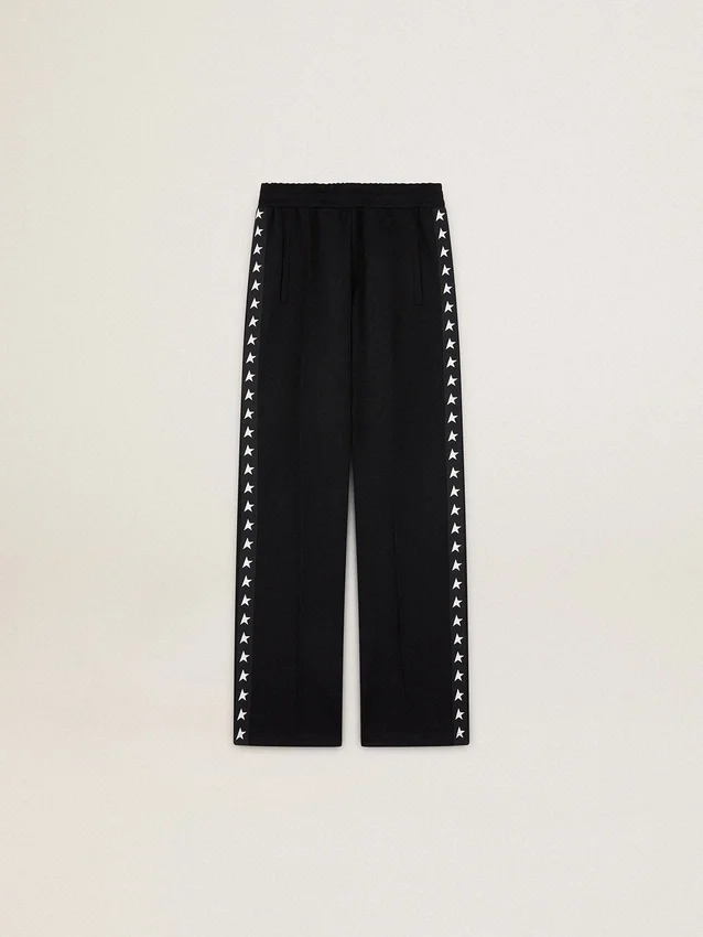 Pantaloni da jogging da donna neri con stelle bianche sui lati
