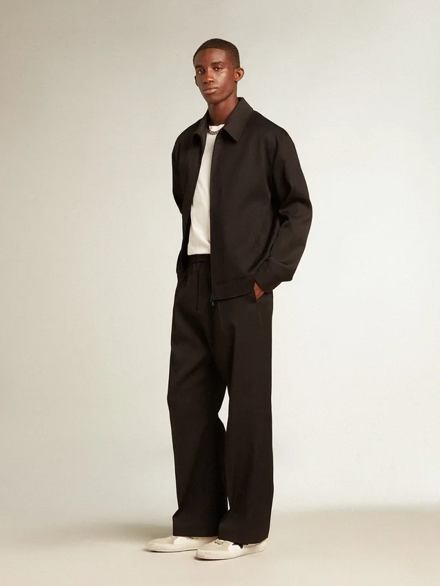 Pantaloni da jogging da uomo in lana nera