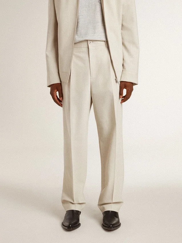 Pantaloni da jogging da uomo in misto lana color kaki
