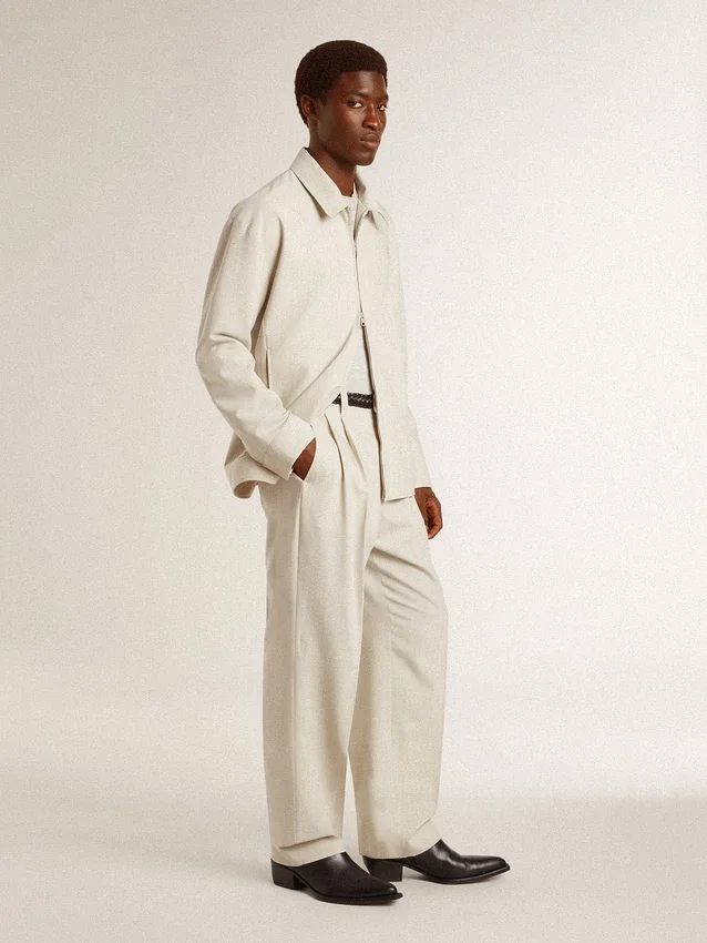 Pantaloni da jogging da uomo in misto lana color kaki