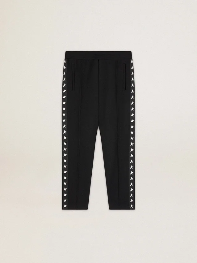 Pantaloni da jogging da uomo neri con stelle bianche sui lati