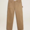 Pantaloni da uomo beige con toppe