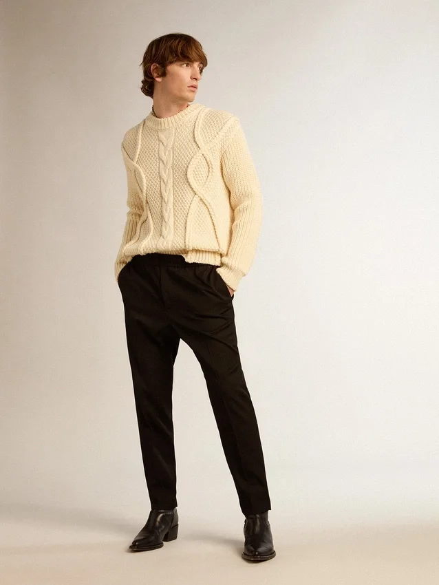 Pantaloni da uomo in gabardina di lana nera