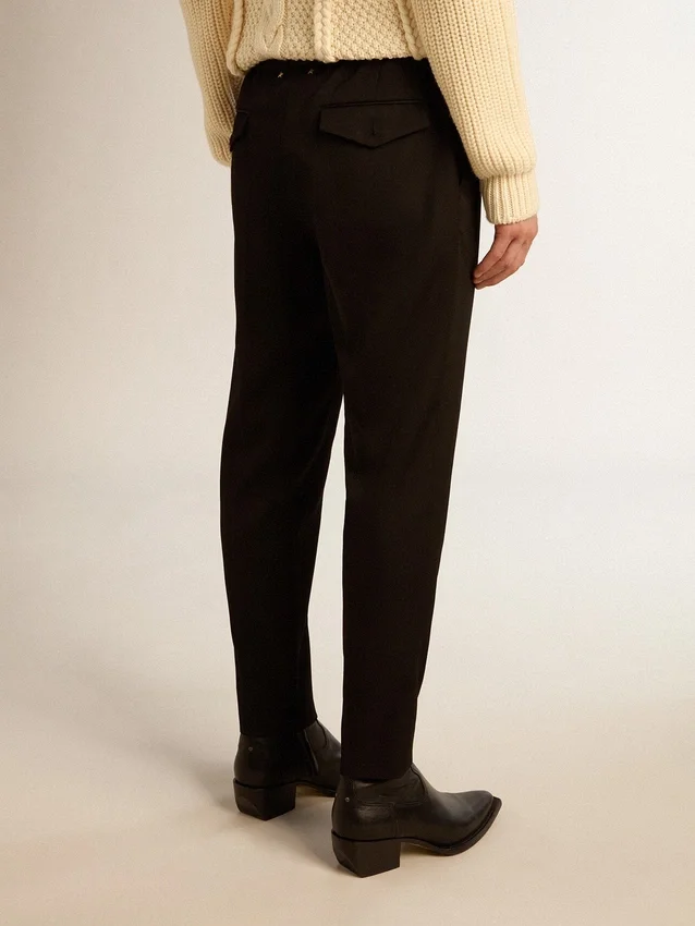 Pantaloni da uomo in gabardina di lana nera