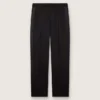 Pantaloni da uomo in lana nera con striscia laterale in raso