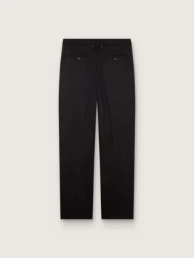 Pantaloni da uomo in lana nera con striscia laterale in raso