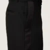 Pantaloni da uomo in lana nera con striscia laterale in raso